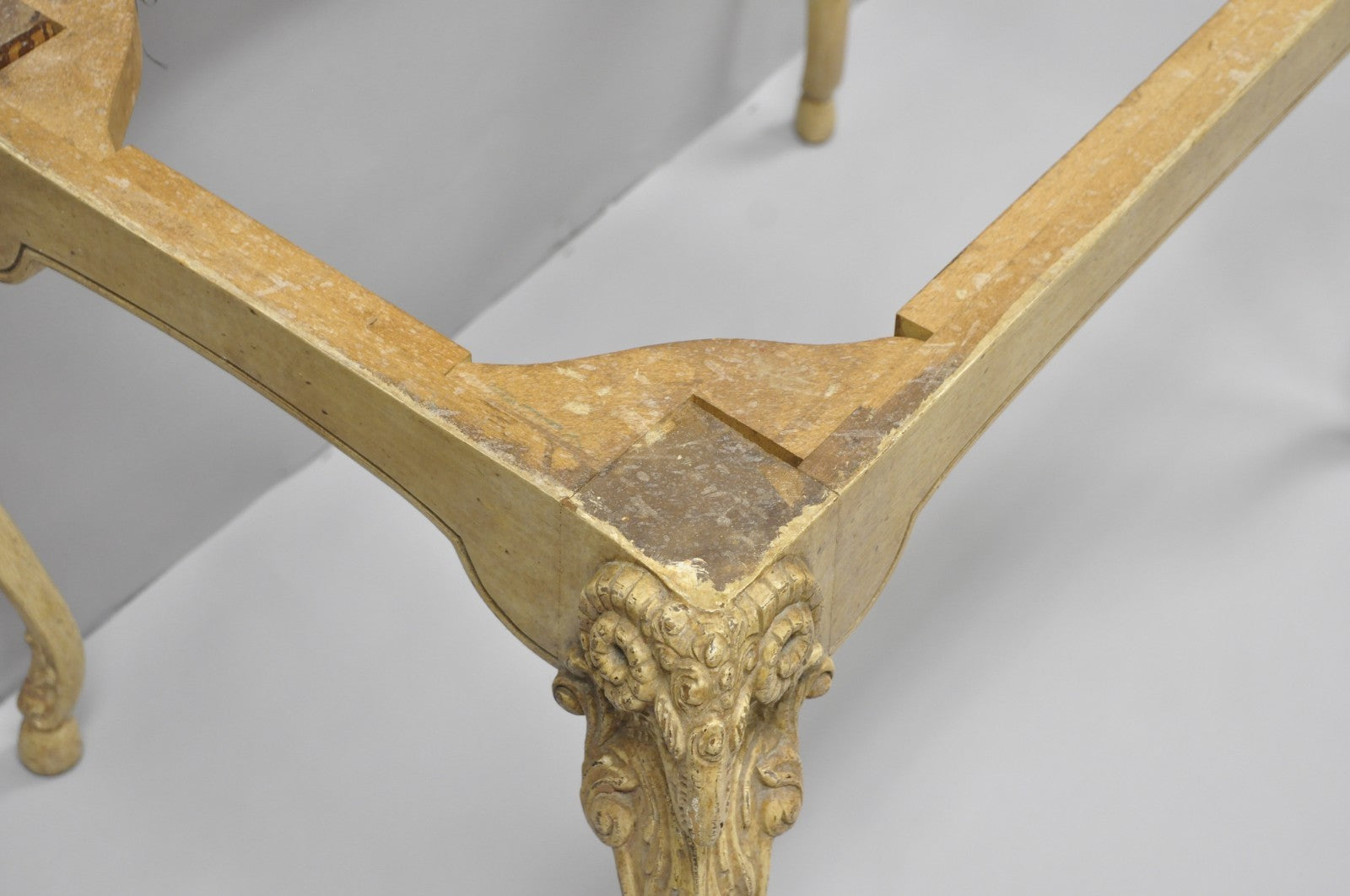Vintage Italian Regency Rams Head Carved Hoof Foot Console Table Base