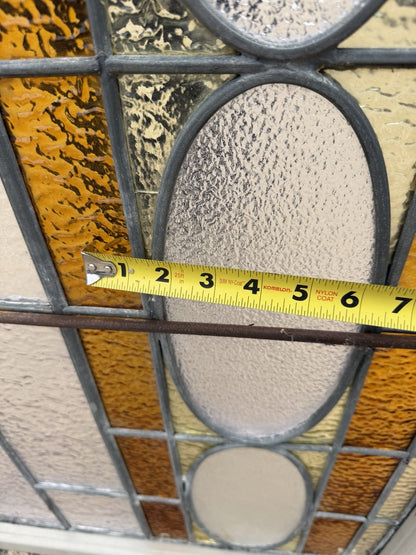 Antique Victorian Amber Stained Leaded Glass Double Window Converted to Door