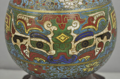 Antique Chinoiserie Blue Cloisonne Enamel Bronze Champleve Vase Table Lamp