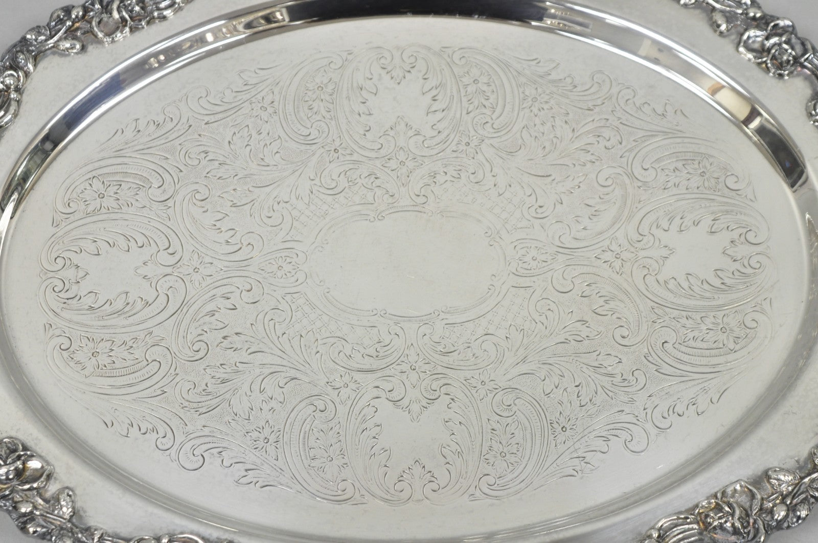 Vintage Sheffield English Victorian Oval Silver Plated Footed Bar Tray w/Handles