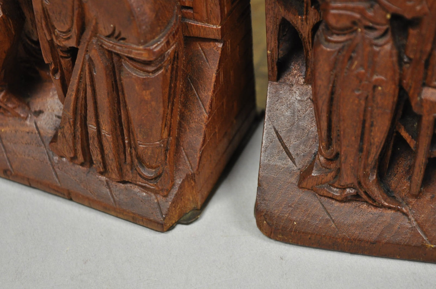 Vintage Chinese Hand Carved Hard Wood Scholar Bookends by George Zee - a Pair