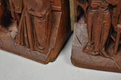 Vintage Chinese Hand Carved Hard Wood Scholar Bookends by George Zee - a Pair