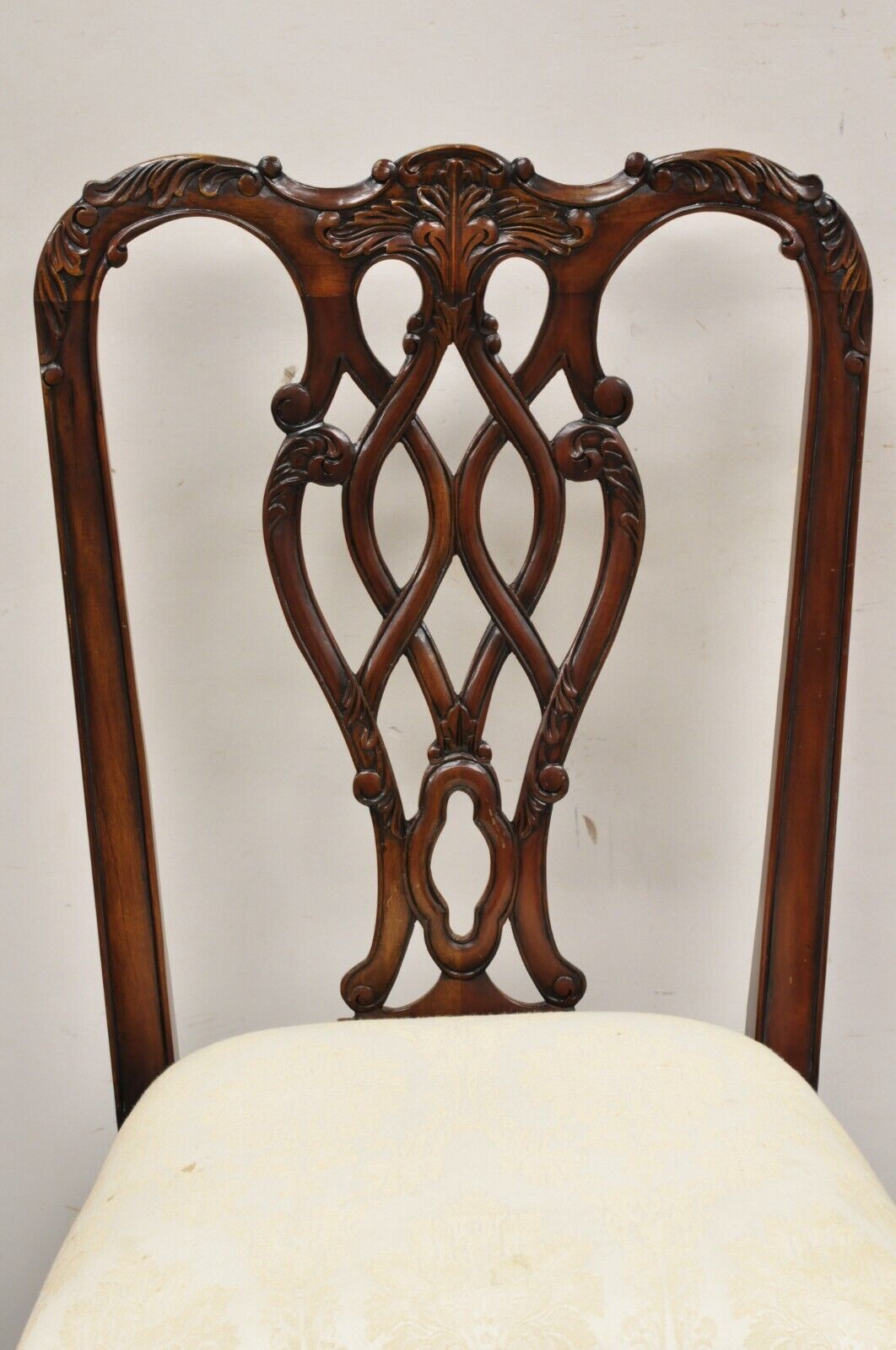 English Chippendale Style Carved Mahogany Ball & Claw Dining Side Chairs - Pair