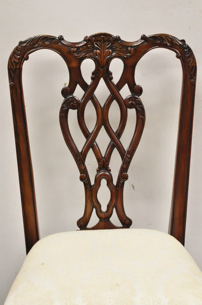 English Chippendale Style Carved Mahogany Ball & Claw Dining Side Chairs - Pair