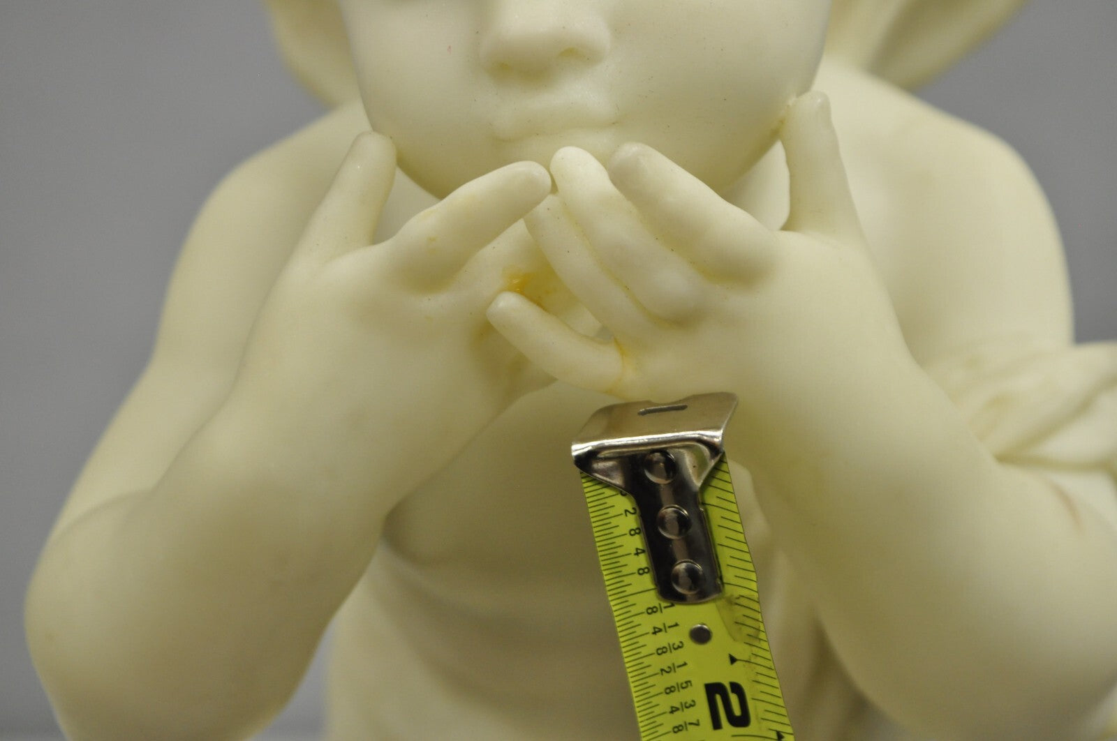 Vintage Neoclassical Faux Marble Cast Resin 25" Winged Cherub Putti Sculpture