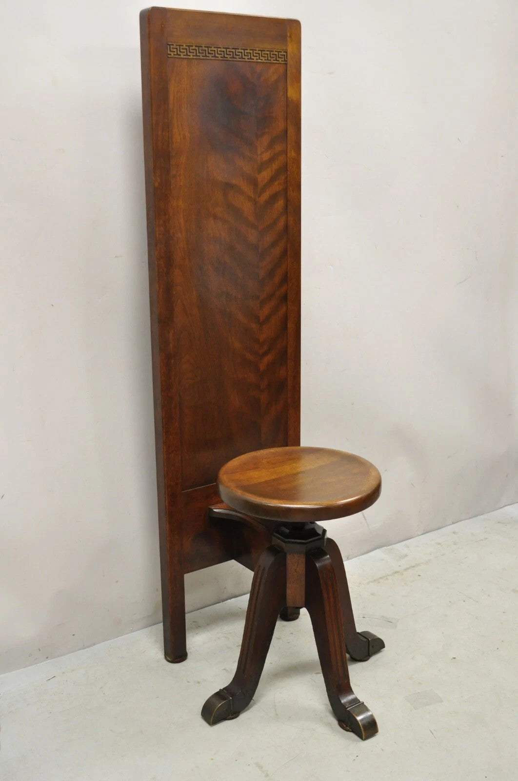 Antique Hamilton Mfg High Back Adjustable Mahogany Architect Chair Piano Stool