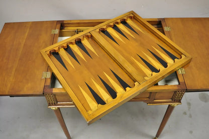 Vintage French Louis XVI Style Cherry Wood Flip Top Backgammon Card Game Table