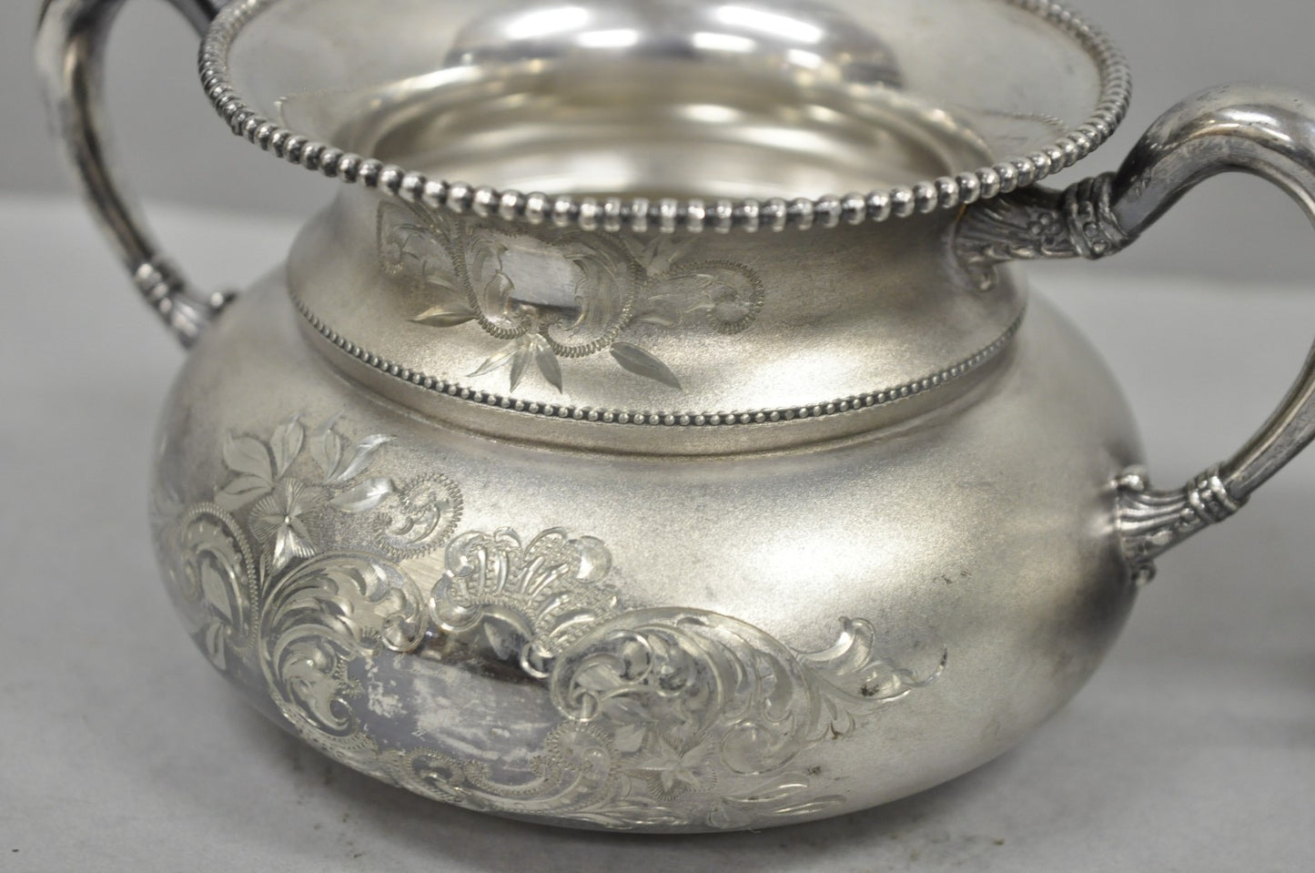 Antique EG Webster English Art Nouveau Silver Plated Repousse Tea Set - 3 Pc Set
