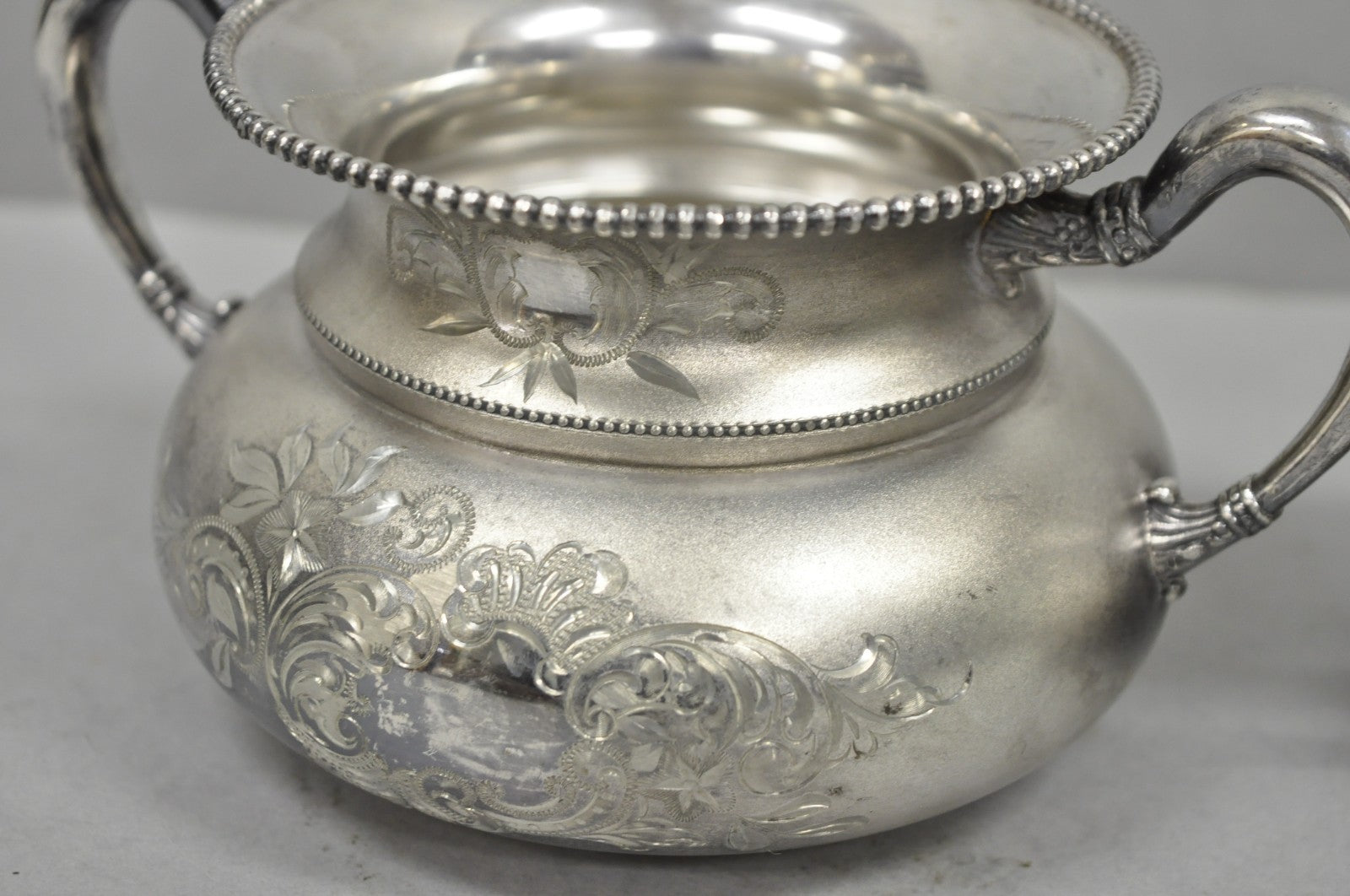 Antique EG Webster English Art Nouveau Silver Plated Repousse Tea Set - 3 Pc Set