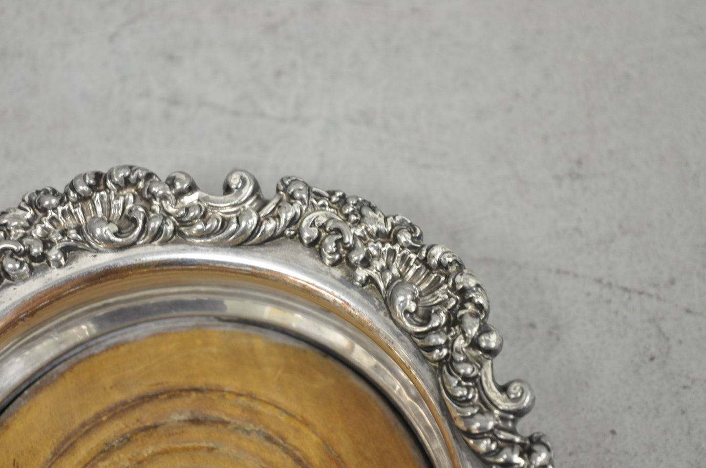 Antique English Victorian Silver Plated Floral Mahogany Bar Wine Bottle Coaster