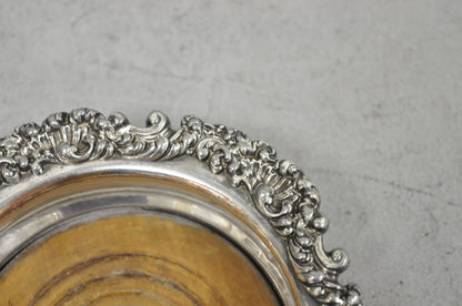 Antique English Victorian Silver Plated Floral Mahogany Bar Wine Bottle Coaster
