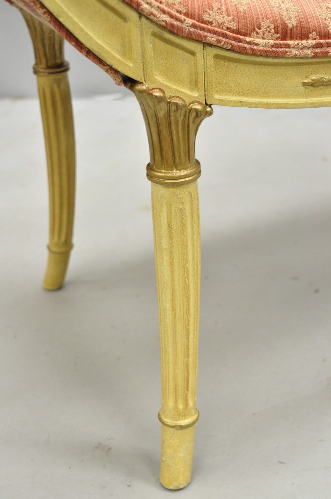 Vintage French Hollywood Regency Cream & Gold Wood Pink Waterfall Vanity Bench
