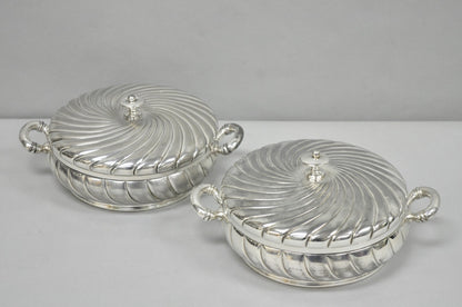 Antique Meriden B Co Spiral Swirl Silver Plated Covered Serving Dish Tureen Pair