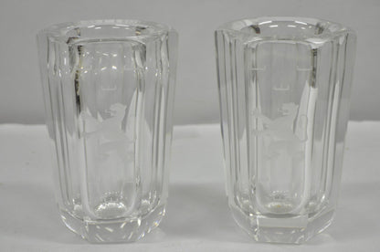 Vintage Kosta Boda Elis Bergh Etched Rampant Lion Crystal Glass 7.5" Vase a Pair