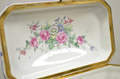 Antique French Victorian Porcelain Hand Painted Hinged Jewelry Trinket Box