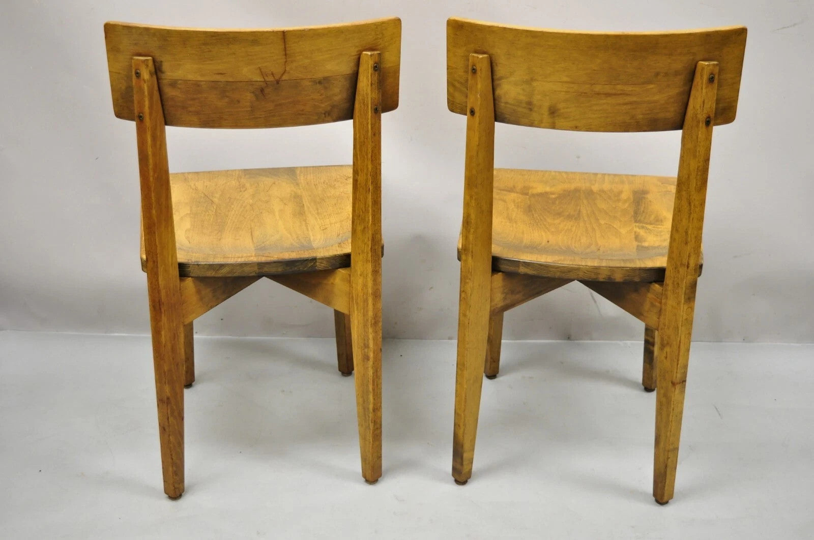 Vintage Gunlocke Mid Century Modern Maple Wood Side Chairs - a Pair