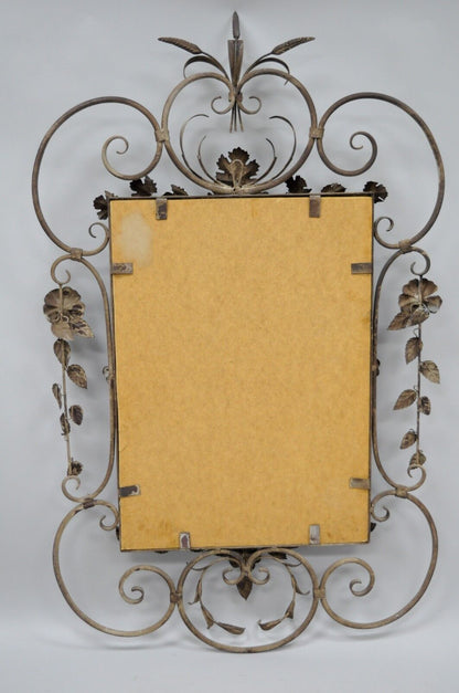 Italian Hollywood Regency Iron Tole Metal Wheat Sheaf Scroll Wall Mirror 50 x 31
