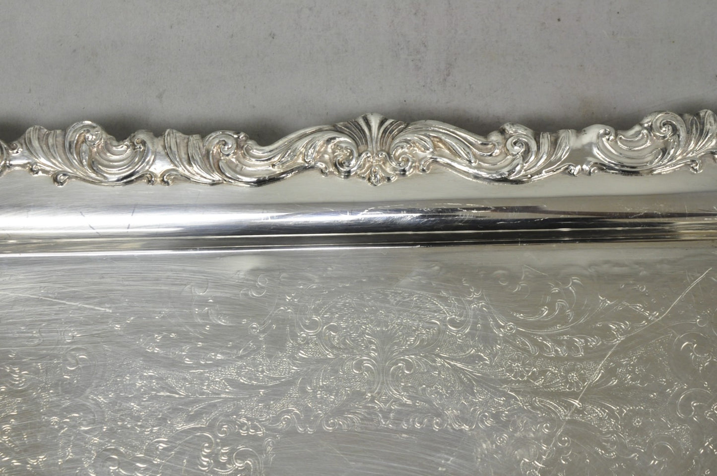 Vintage FB Rogers 1338 Victorian Silver Plated Narrow Serving Platter Bar Tray