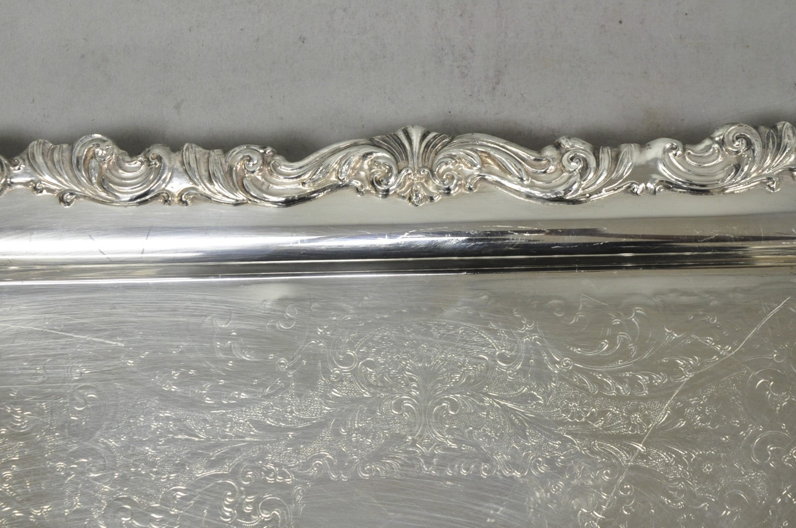 Vintage FB Rogers 1338 Victorian Silver Plated Narrow Serving Platter Bar Tray