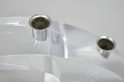 Vintage Mid Century Modern Lucite Chrome Sculptural Arched Candlestick Holder
