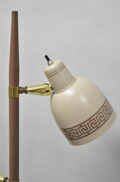 Vintage Mid Century Modern Taupe Triennial Greek Key Shade Floor Lamp