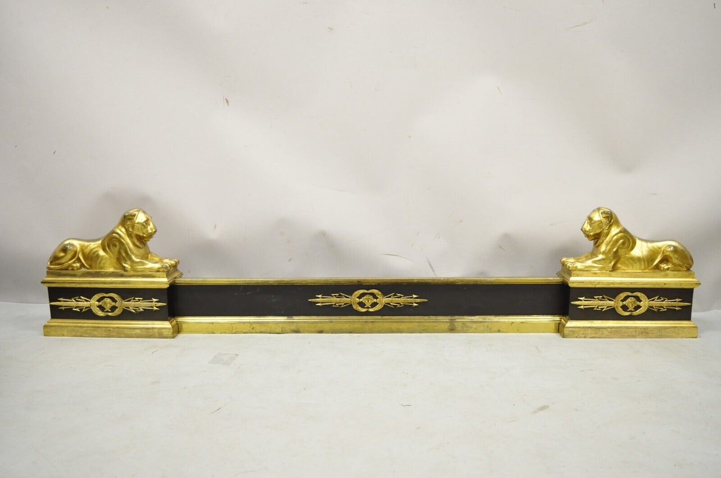 French Empire Neoclassical Bronze Lion Andirons Chenets with Fender - 3 pc set