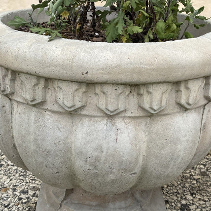 Vintage Cast Concrete Stone 15" Round Cement Urn Garden Planter Pot - a Pair