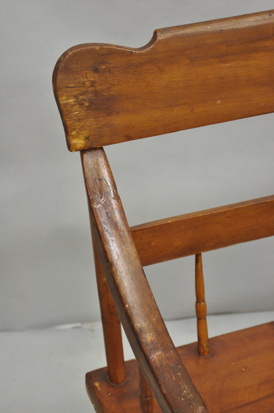 Antique American Colonial Farmhouse Spindle Back Pine Wood 8 Leg 72" Long Bench