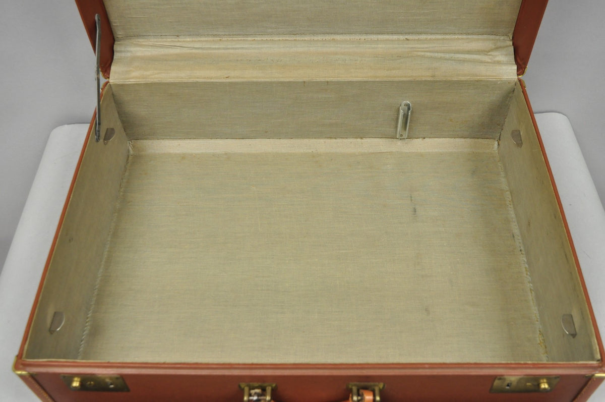 Vintage Art Deco Brown Hard Shell 24" Travel Suitcase Luggage w/ Fitted Interior