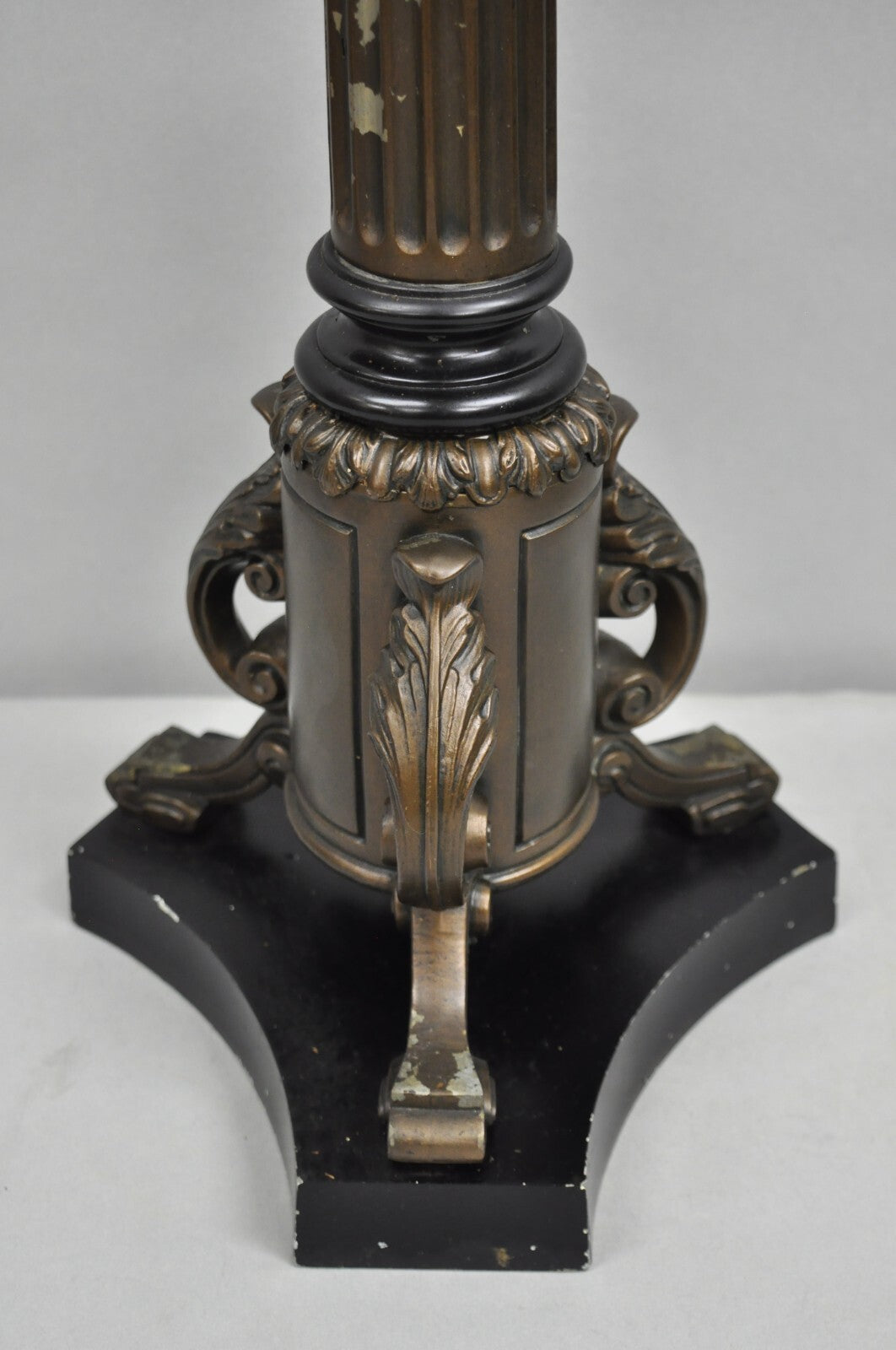 Vintage French Empire Tall Metal Bronze Finish Column Form Table Lamp