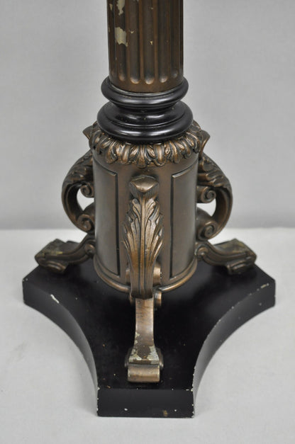 Vintage French Empire Tall Metal Bronze Finish Column Form Table Lamp