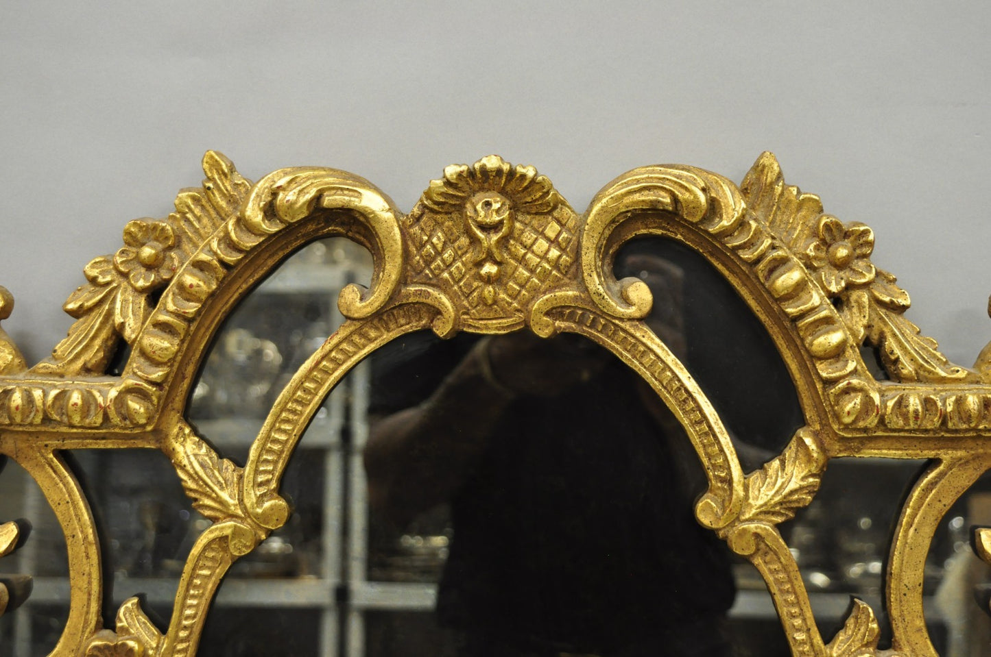Vintage Friedman Bros French Louis XV Rococo Style Gold Gilt Smoked Glass Mirror