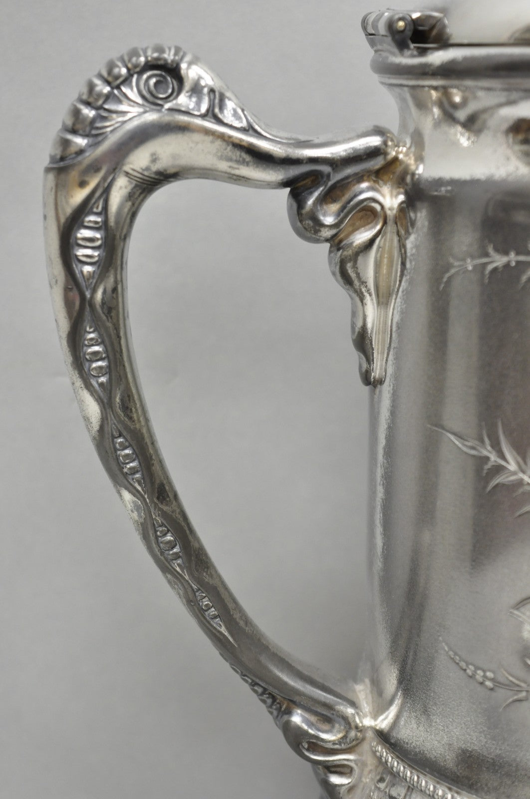 Wilcox Silver Plate Co Art Nouveau Silver Plated Duck Handle Coffee Pot Pitcher