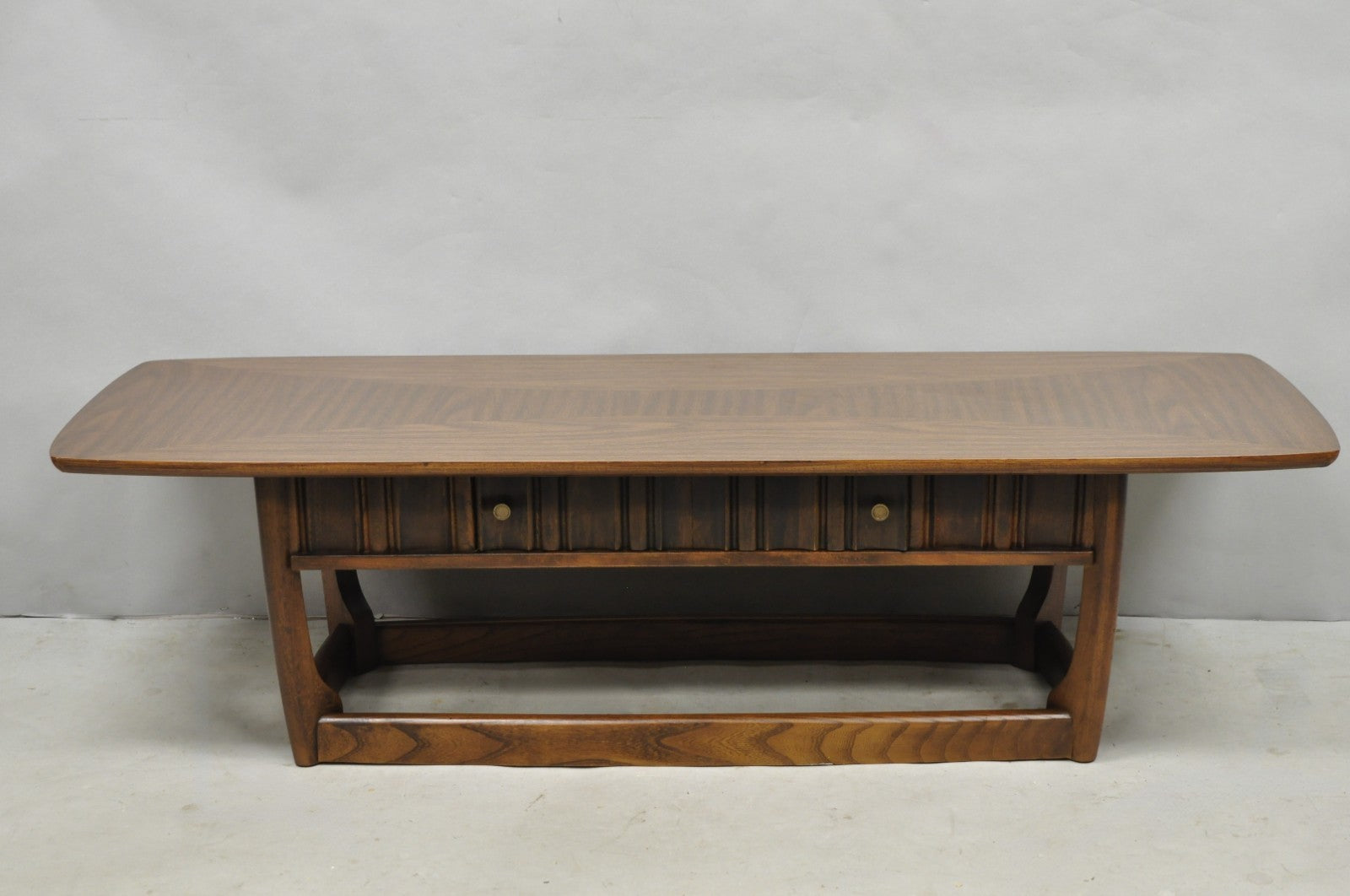 Vintage Mid Century Modern Sculpted Walnut & Laminate Coffee End Table Set 3 Pc