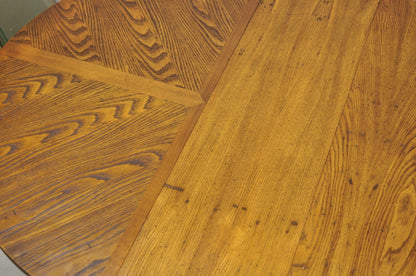 Vintage Mid Century Modern Oak Sunburst Round Extension Pedestal Dining Table