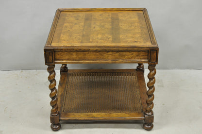 Vintage Baker Barley Twist Oak & Burlwood Parquetry Inlay Square Lamp Side Table