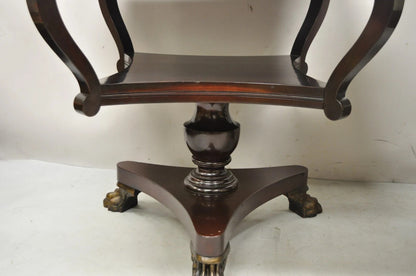 Vintage French Empire Style Mahogany 2 Tier Paw Feet Side End Tables - a Pair