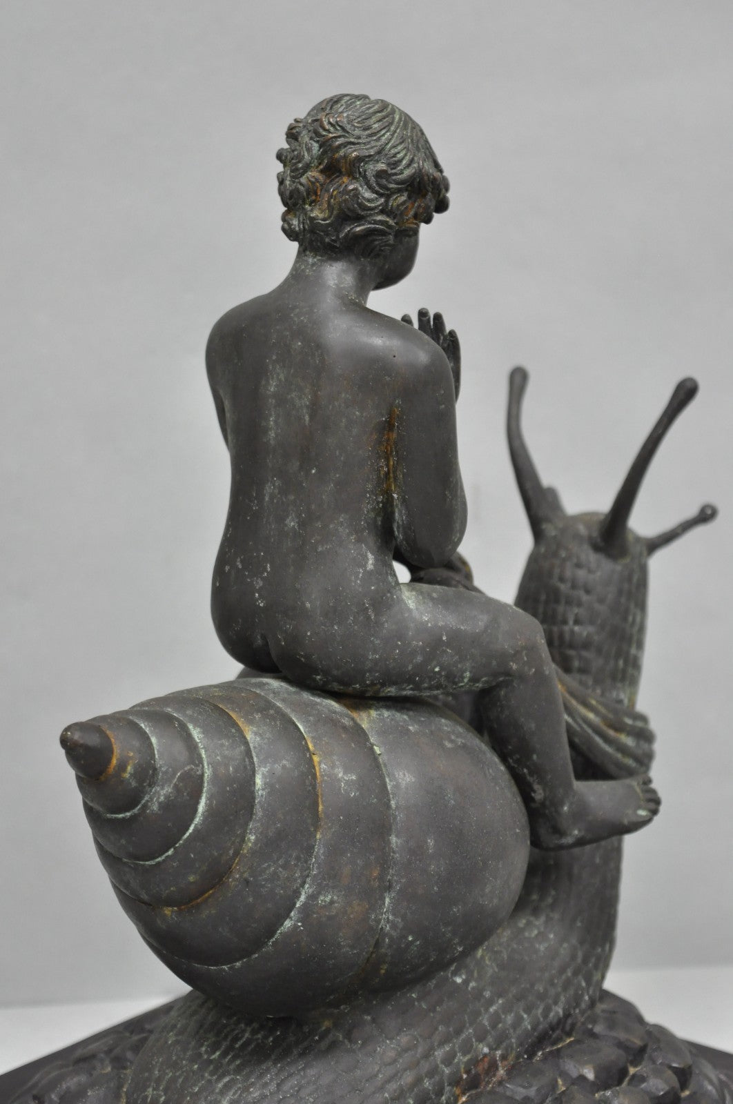 Vintage Mythical Bronze Cherub Riding Snail Sculpture Figure attr Maitland Smith