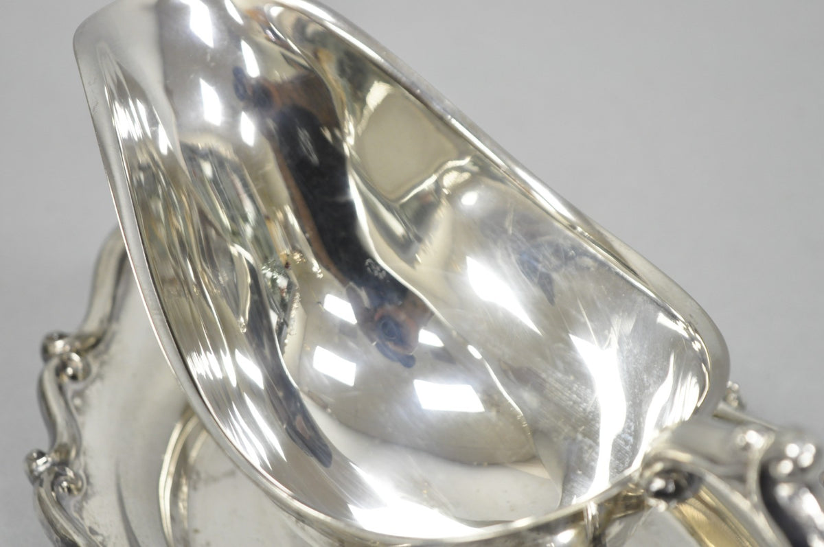 Vintage FB Rogers Silver Plated Victorian Gravy Sauce Boat w/ Attached Dish