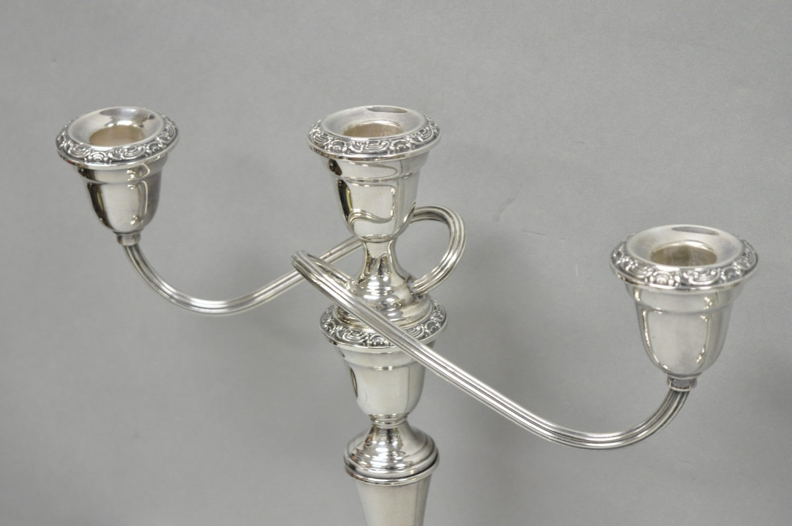 Vintage Gorham YC3021 Silver Plated 3 Arm Convertible Candelabra - a Pair