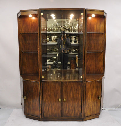 Drexel Heritage Modern Campaign Style 3 pc Lighted China Cabinet Curio Display