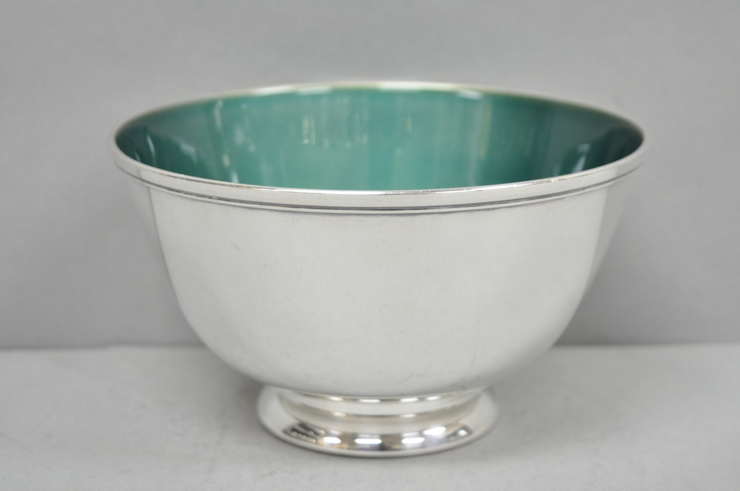 Vintage Mid Century Modern Towle 5003 Green Enamel Silver Plated 7" Footed Bowl