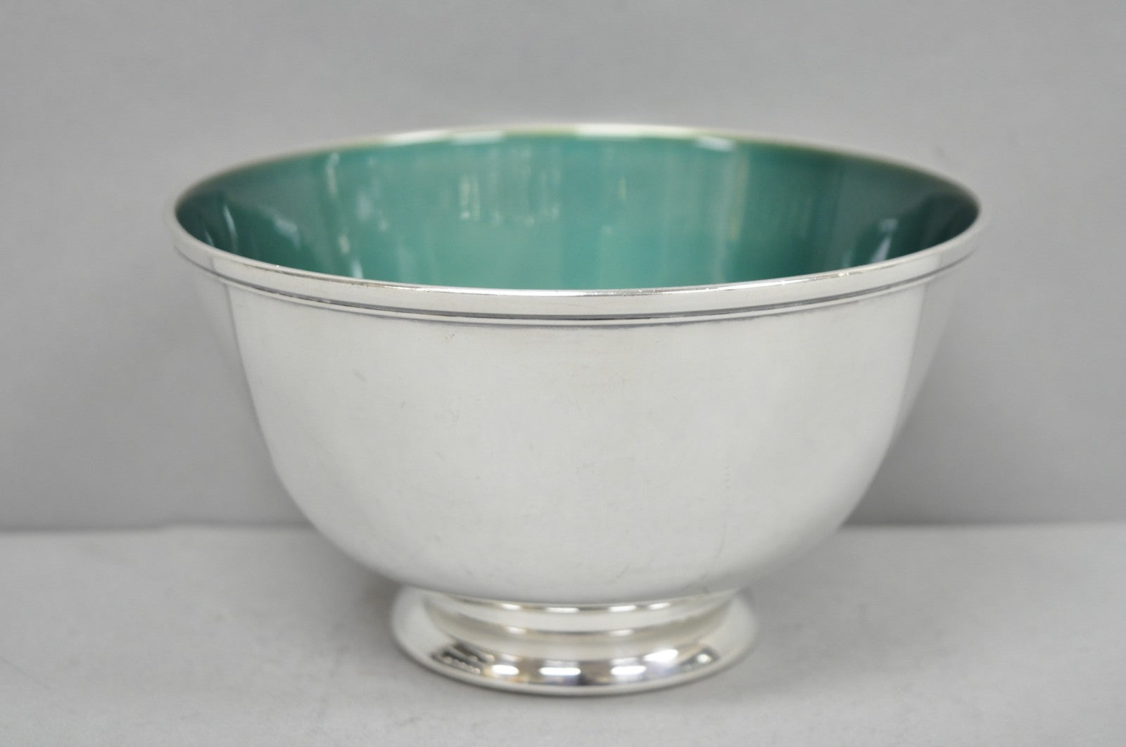 Vintage Mid Century Modern Towle 5003 Green Enamel Silver Plated 7" Footed Bowl