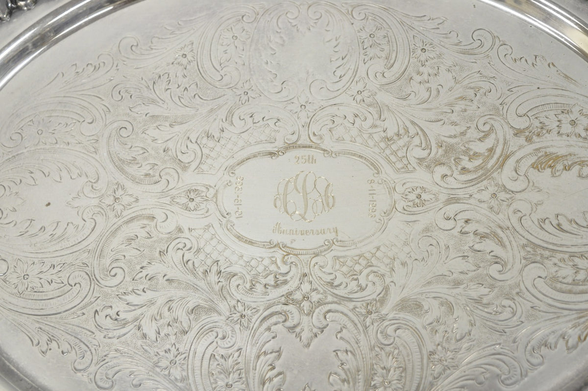 Vintage Sheffield Victorian Silver Plated Oval Platter Tray 25th Anniversary