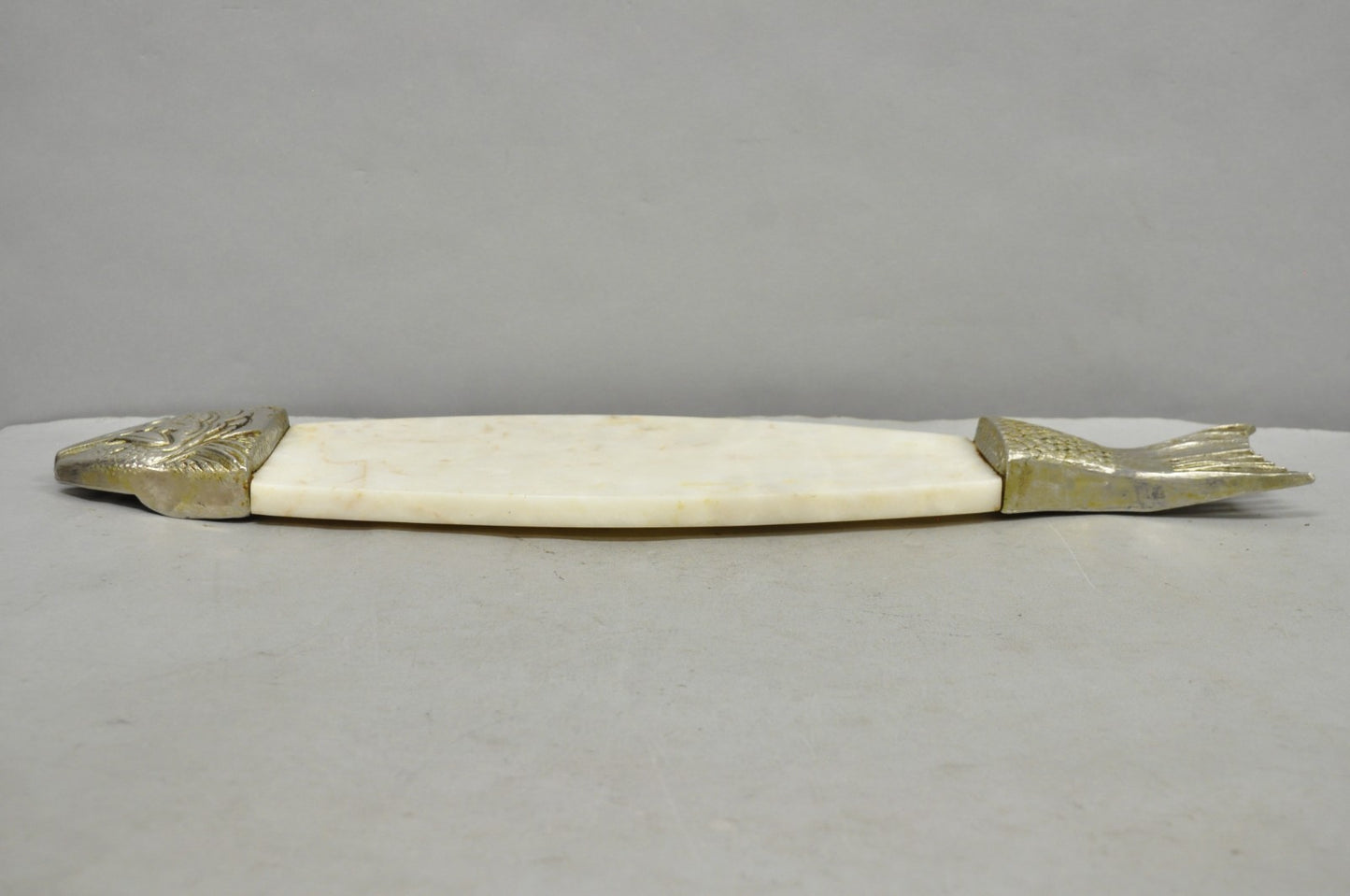 Vintage Mid Century Modern Fish Marble Metal Cutting Board Sushi Serving Platter