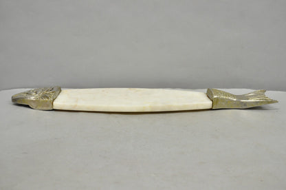 Vintage Mid Century Modern Fish Marble Metal Cutting Board Sushi Serving Platter