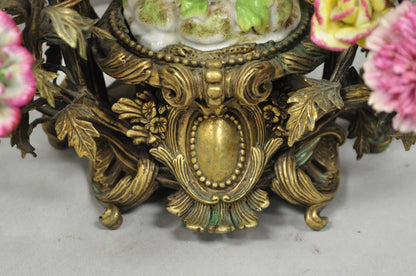 French Louis XV Repro Bronze & Porcelain Candelabra Lamps by United Wilson, Pair
