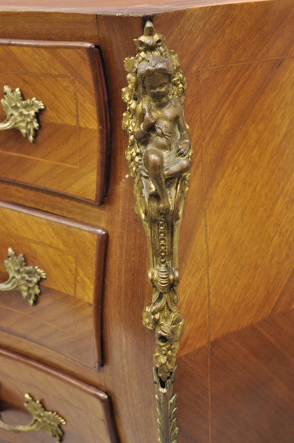 Vintage French Louis XV Style Bombe Commode Dresser Chest of Drawers w/ Cherubs