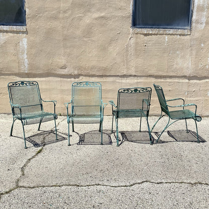 Vintage Woodard Wrought Iron Patio Dining Set w/ Round Pedestal Base Table 5 Pcs