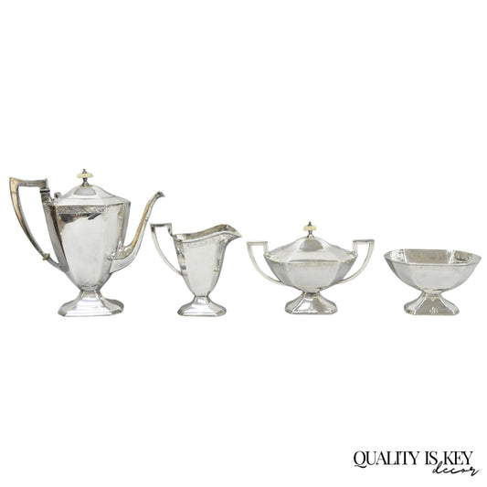 Antique English Art Deco Silver Plated Tea Service Set by BSCEP (5329) - 4 Pcs
